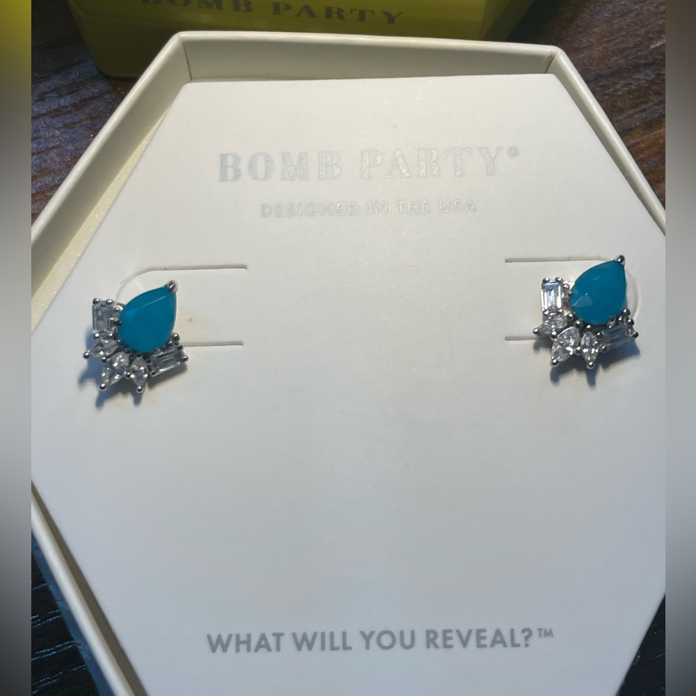 BP The sterling club stud earrings genuine Amazonite .925 sterling silver